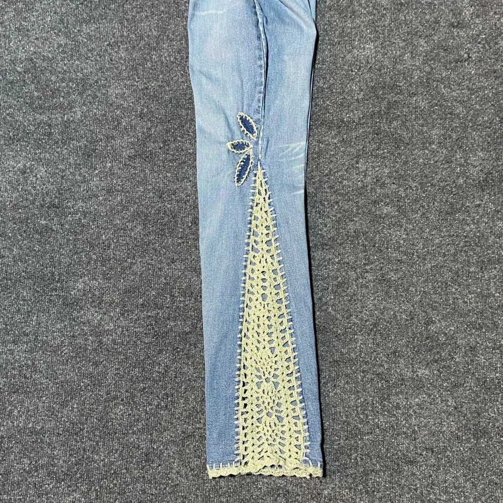 Illegal Jeans Womens Light Wash Crochet Lace Up Flare Denim Jeans Size 5 Y2K